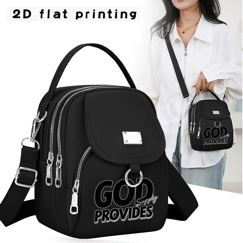GOD PROVIDES Graphic Mini Crossbody Bag with 2D Print, Triple-Zip Storage and Top Handle in 3 Colors