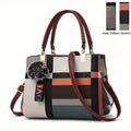 Women's Plaid Color-Block Satchel Crossbody Bag with Double Handles, Plush Ball Charm & Zip Top