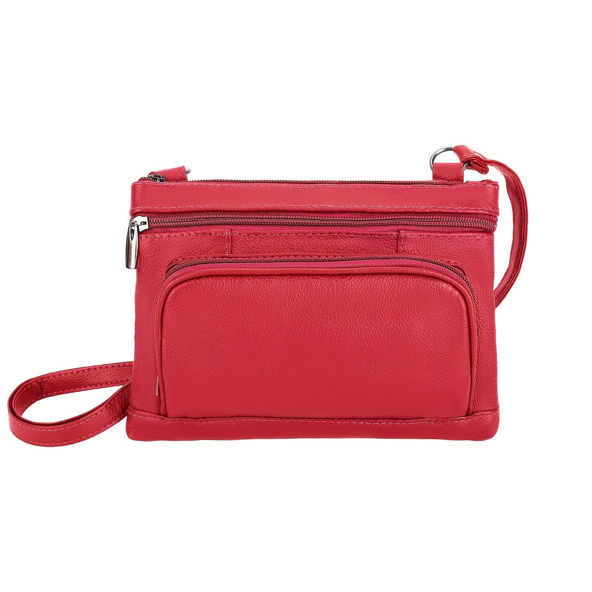 Women's Genuine Leather Multi-Pocket Crossbody Bag with Wide Adjustable Strap & Zipper Closure for Daily Commutes