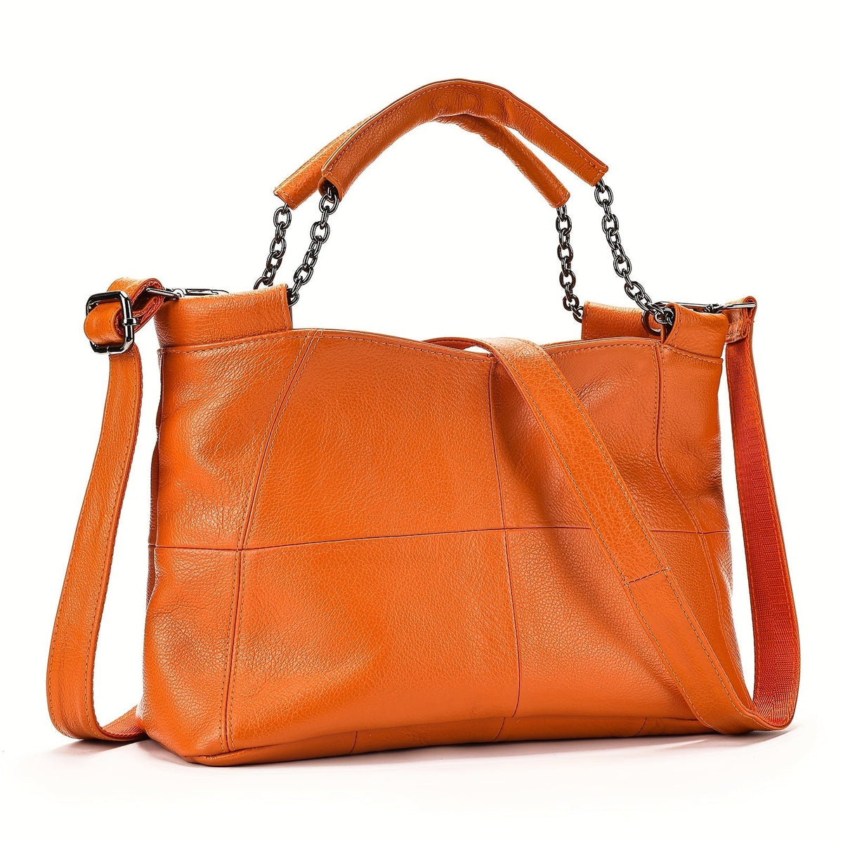 Genuine Cowhide Leather Hobo Crossbody Bag with Chain Handles, Back Zip, Detachable Strap & 7 Colors