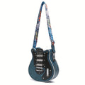 Guitar-Shaped Y2K Crossbody Bag with Rivet Trim, Wide Printed Strap and 4 Color Options for Music Fans