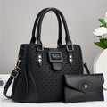 Woven Panel Studded Tote Crossbody Bag with Matching Purse, Adjustable Strap and Large Capacity for Women's Everyday Carry