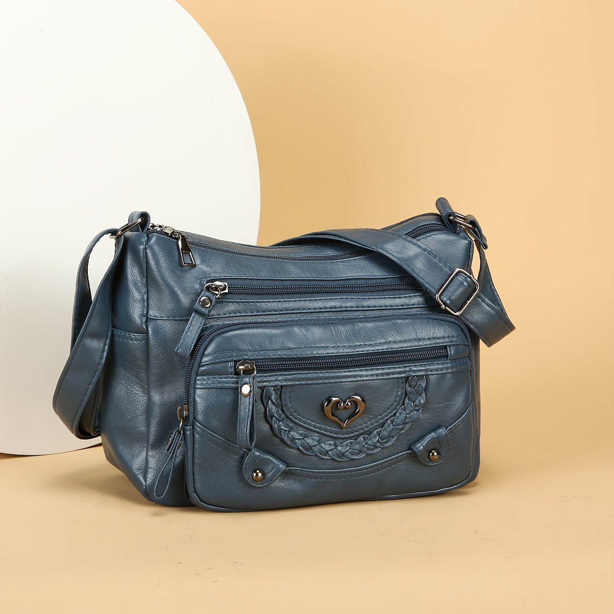 Embossed Floral Multi-Pocket Crossbody Bag with Adjustable Strap, Zip Closure and 6 Color Options