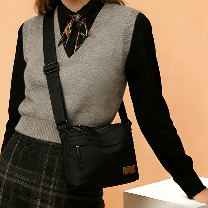 Multi-Zip Organizer Crossbody Bag with Front Flap Pocket, Adjustable Strap and 4 Solid Colors