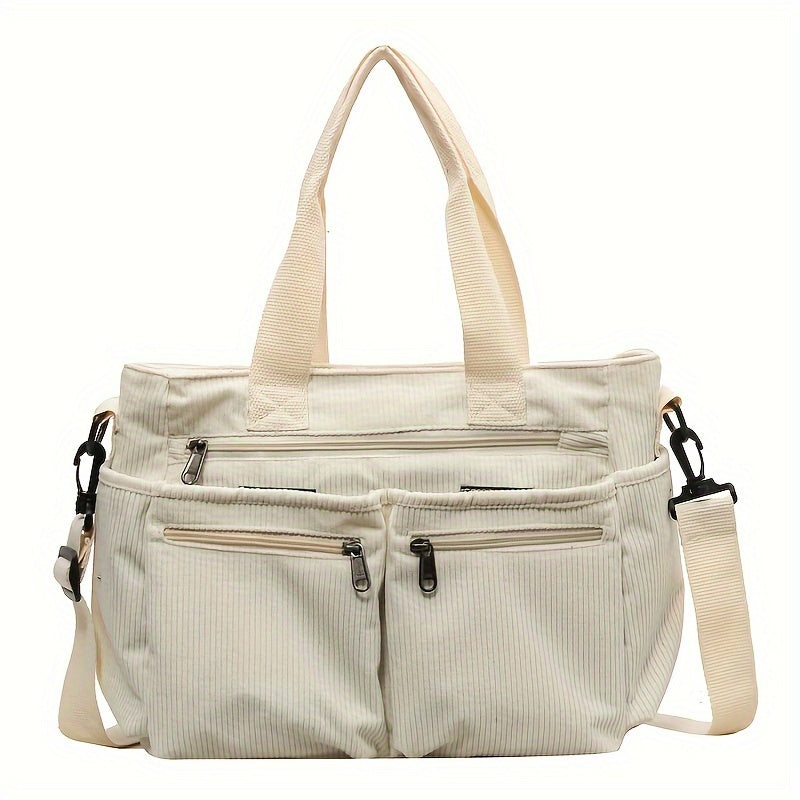White Utility Crossbody Tote Bag with Dual Handles, Multi-Pocket Storage and Lightweight Everyday Carry