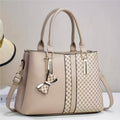 Woven Panel Structured Tote Crossbody Bag with Top Handles, Zip Closure and Roomy Workday Storage for Women