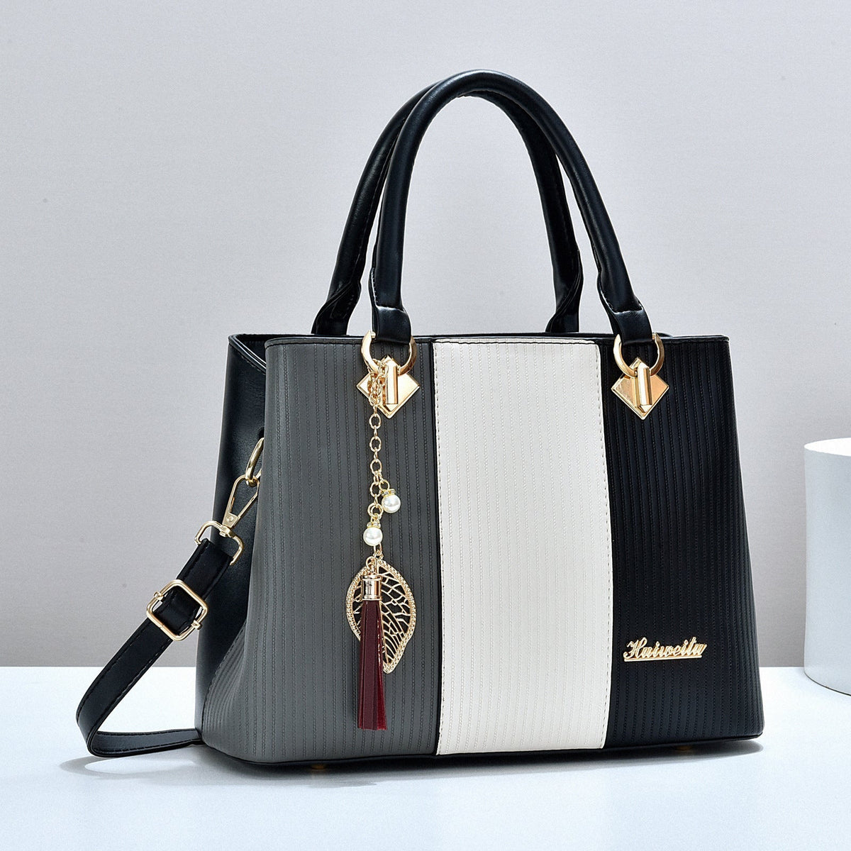 Colorblock Structured Work Tote Crossbody Bag with Top Handles, Zip Closure and 6 Color Options