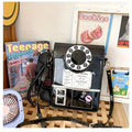 Retro Telephone Novelty Crossbody Bag in Glossy PU Leather with Handset Detail & Adjustable Strap for Parties
