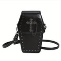 Gothic Coffin Mini Crossbody Bag with Cross Emblem, Studded Corners and Adjustable Strap in Black or Pink