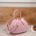 Pleated Drawstring Mini Bucket Crossbody Bag with Top Handle and Adjustable Strap for Travel, Dates and Daily Outings