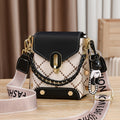 Women's Diamond Plaid Mini Crossbody Bag with Braided Chain Trim, Wide Letter Strap & Bear Charm