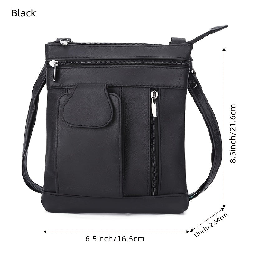 Soft Leather Multi-Pocket Crossbody Bag for Women in Regular or Plus Size with Adjustable Strap