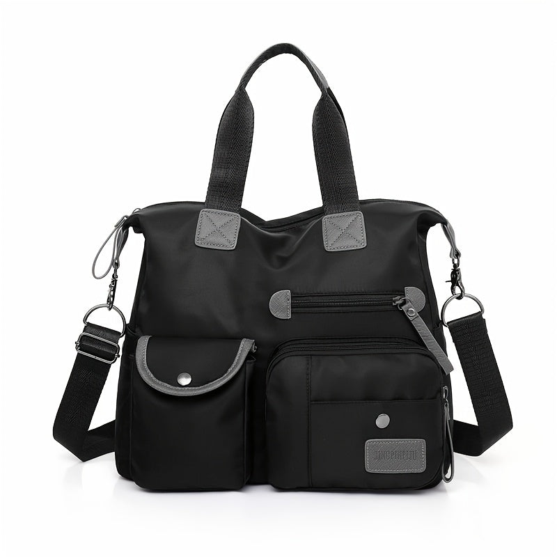 Large Nylon Multi-Pocket Crossbody Tote with Top Handles, Adjustable Strap and 4 Current Bag Colors