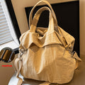 Women's Lightweight Nylon Slouch Tote with Ruched Top, Dual Handles and Wide Adjustable Shoulder Strap