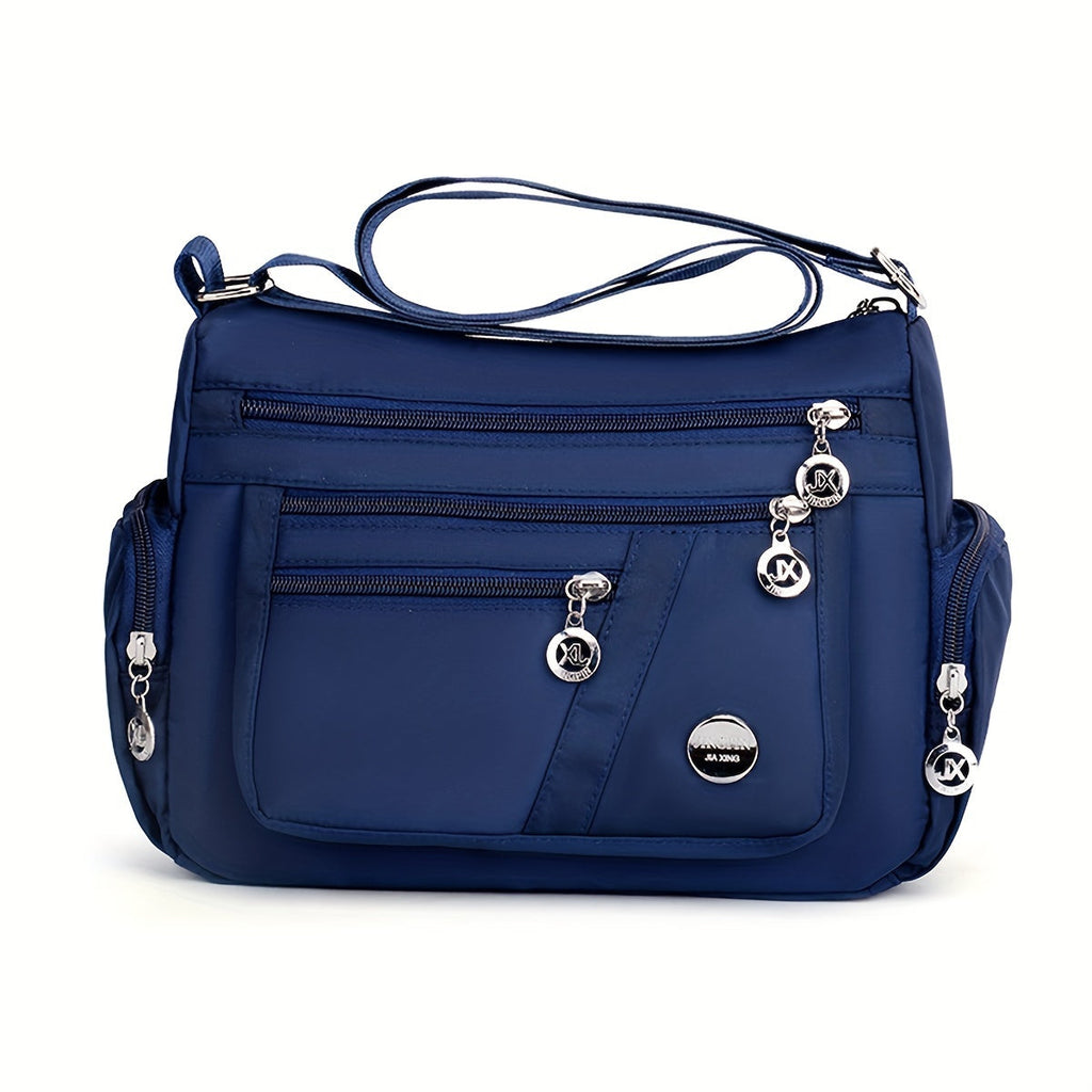 Nylon Multi-Pocket Crossbody Bag for Women with Adjustable Strap, Side Pouch and Travel Organizer Layout