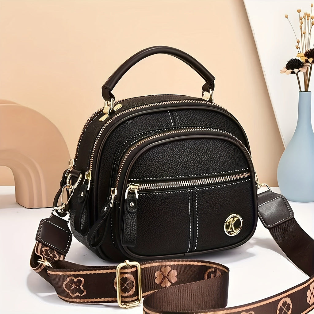 Women's Compact Crossbody Wristlet Bag with Painted Edges, Zip Pockets & Three Neutral Colors