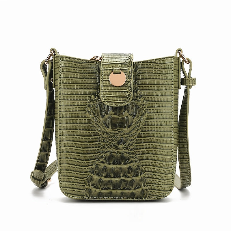 Croc-Embossed Phone Crossbody Bag with Braided Trim, Magnetic Flap & Zippered Interior in 4 Colors