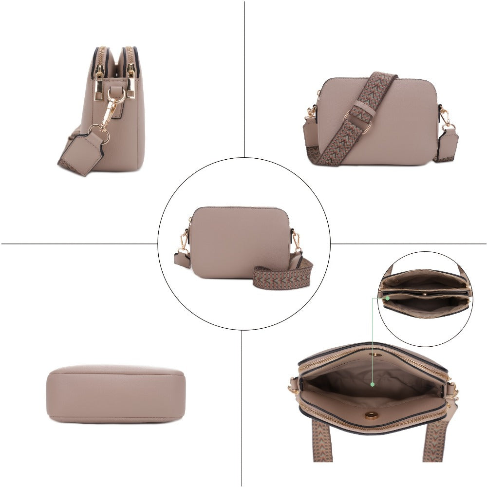 Vegan Leather Camera Crossbody Bag with Double Zippers, Wide Boho Strap & Interior Pockets in 8 Colors