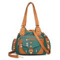Women's Crossbody Handbag in Colorblock Washed PU with Stud Accents, Top Handles and Multi-Layer Storage