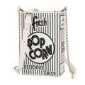 Popcorn Box Novelty Crossbody Bag with Structured PU Body, Gold Chain and Adjustable Strap in 3 Colors