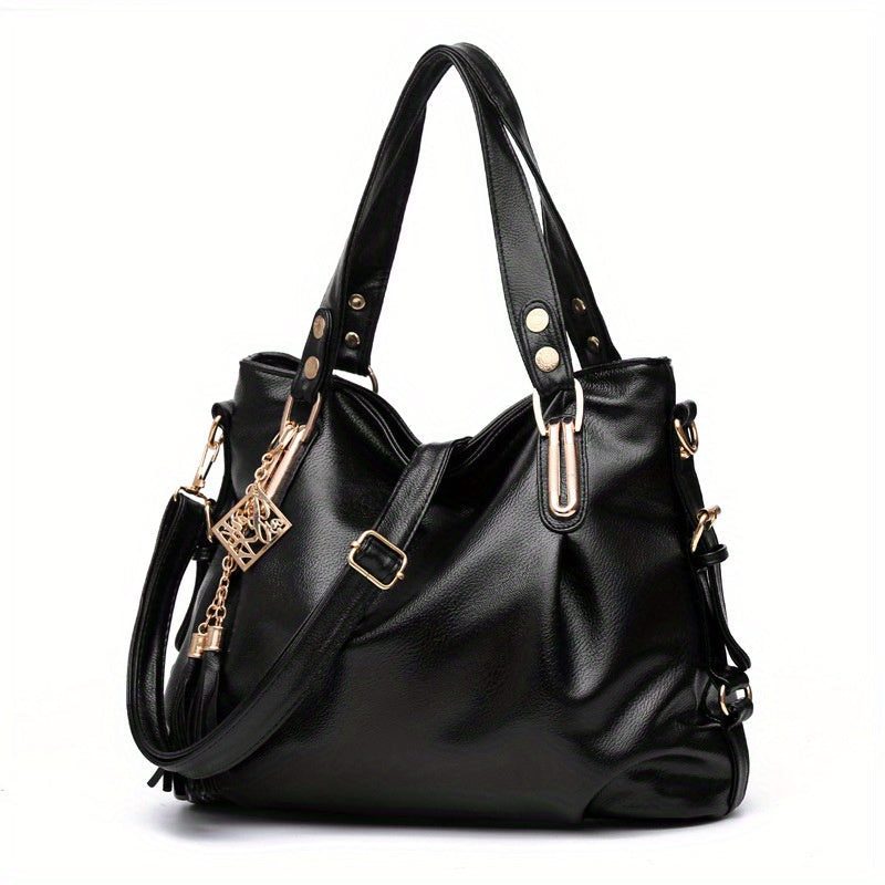 Tassel Multi-Pocket PU Leather Crossbody Bag for Women with Adjustable Strap, Work Storage and 4 Colors