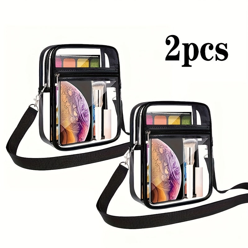 2-Piece Clear Stadium Phone Crossbody Bag Set with Black Trim, Front Pocket and Adjustable Straps