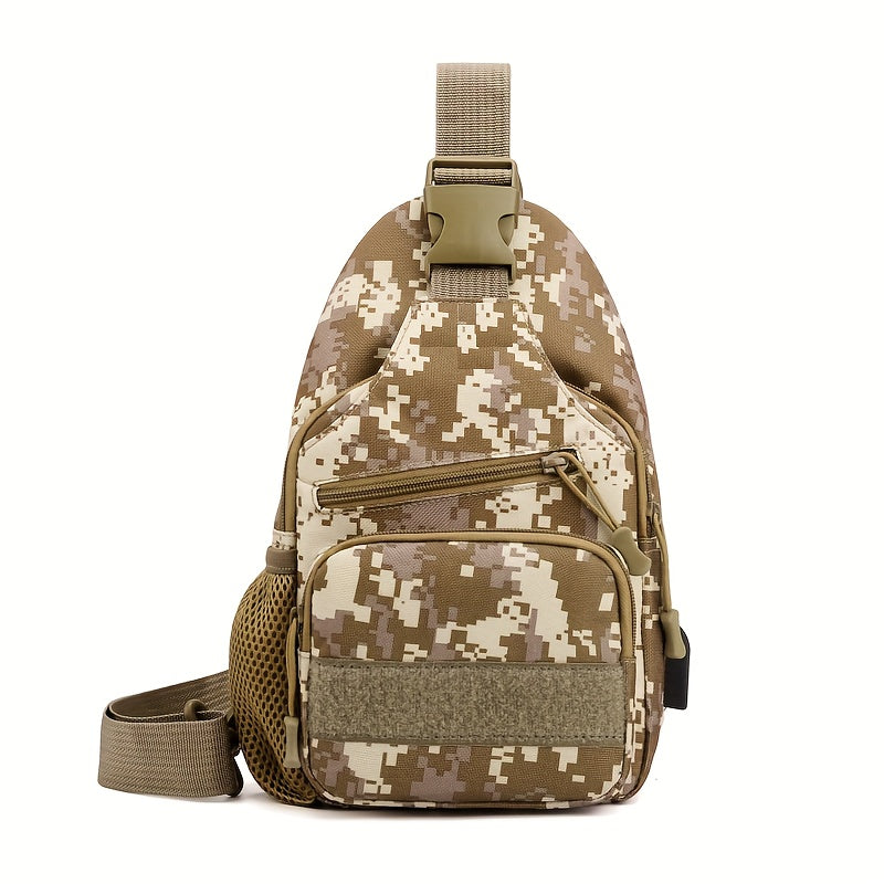 Tactical Camouflage Sling Bag with USB Charging Port, Multi-Zip Pockets & Compact 11.4-Inch Crossbody Design