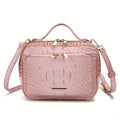 Women's Croc-Embossed Mini Satchel Crossbody Bag with Top Handles, Zip Closure & 2 Rich Colors