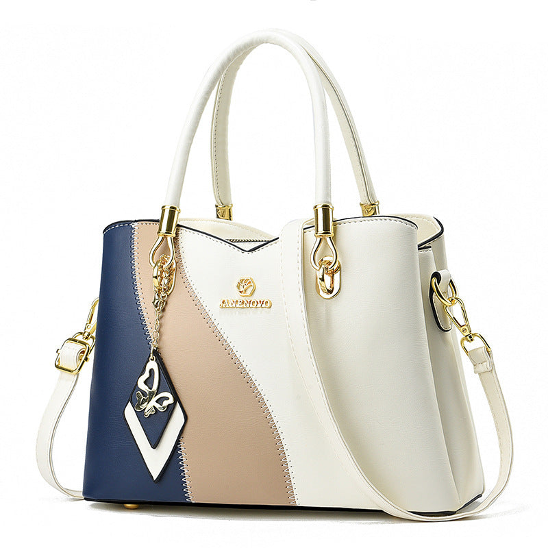 Handbag JANBENOVO Colorblock Satchel with 28cm Base, Layered Zip Compartments, Top Handles and Shoulder Strap