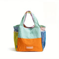 Handbag Colorblock Polyester Tote with Dual Handles, Side Mesh Pockets, 28cm Body and Orange or Purple Options