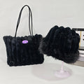 Shoulder Bag Two-Piece Fleece-Lined Tote and Matching Bucket Hat Set with Buckle Closure in Three Colors