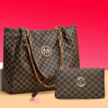 Shoulder Bag Two-Piece Lotus Pattern Set with Tote, Matching Purse and Three Color Options
