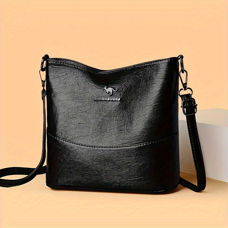 Shoulder Bag Soft-Finish Bucket Tote with Adjustable Strap, Zip Closure, Multiple Pockets and Three Colors