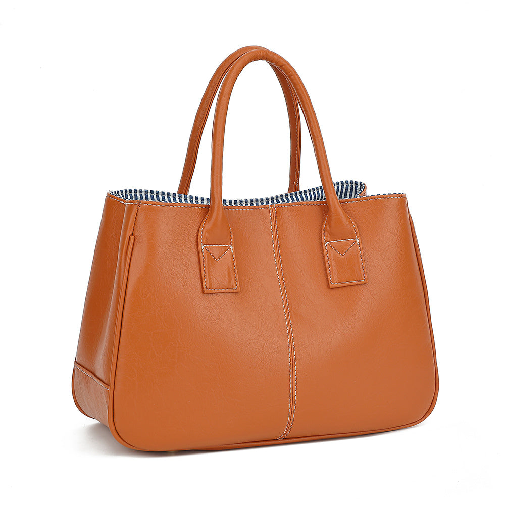 Shoulder Bag Brown Faux Leather Tote with Adjustable Strap, Multiple Interior Pockets and Spacious Shape