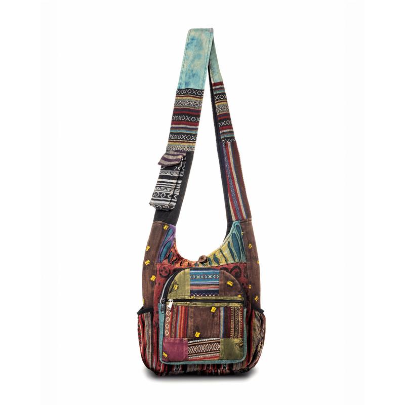 Shoulder Bag Handmade Cotton Bee Patchwork Hobo with Button Closure, Front Zip Pocket and 14-Inch Body