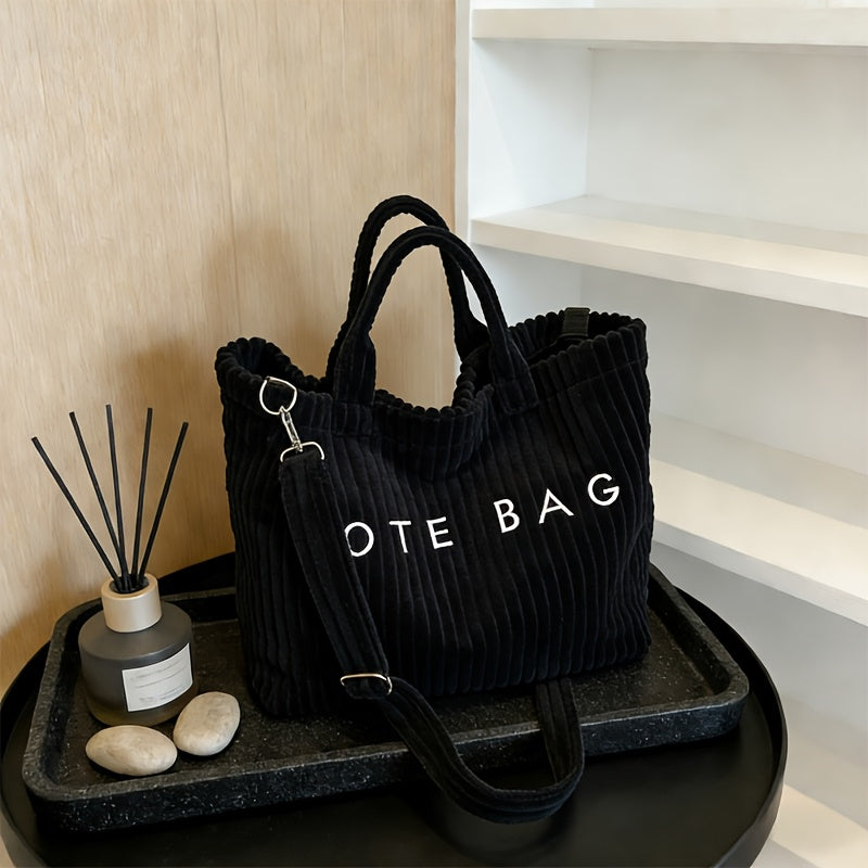 Letter-Print 2-Piece Large Tote Bag Set with Matching Pouch, Adjustable Strap and 4 Colors