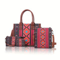 Tote Bag with Zipper, Bohemian Plaid Canvas 4-Piece Tote Bag Set with Large Storage, Zipper Closure and 3 Colorways