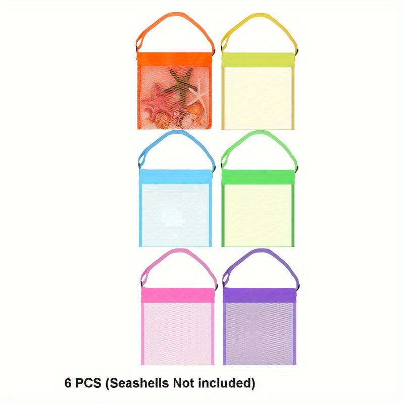Mesh Beach Tote Bag 6-Pack with Adjustable Straps, Mesh Panels and Bright Mixed Colors with Item-Specific Color, Closure and Carry Choices