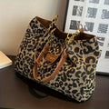 Leopard Print Canvas Tote Bag with Double Top Handles and Spacious Everyday Shoulder Storage