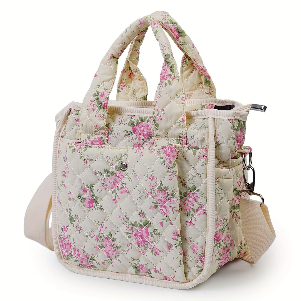 Floral Canvas Tote Bag with Regular, Mini and Two-Piece Set Options in Pink or Blue Prints