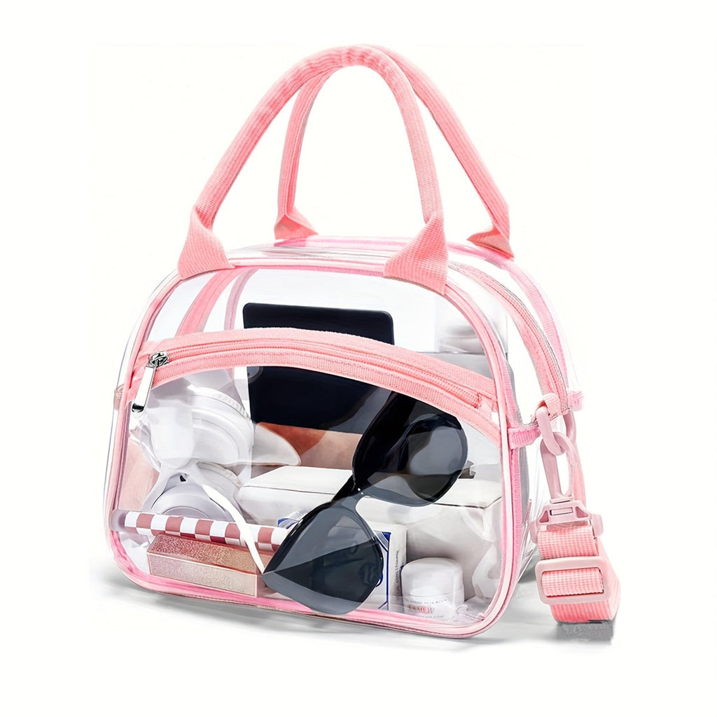Tote Bag Clear Pink Stadium Tote Bag with Transparent Body, Zipper Top & Adjustable Crossbody Strap