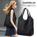 Genuine Cowhide Leather Tote Bag with Zipper Closure, Gold-Tone Hardware and 3 Colors for Travel