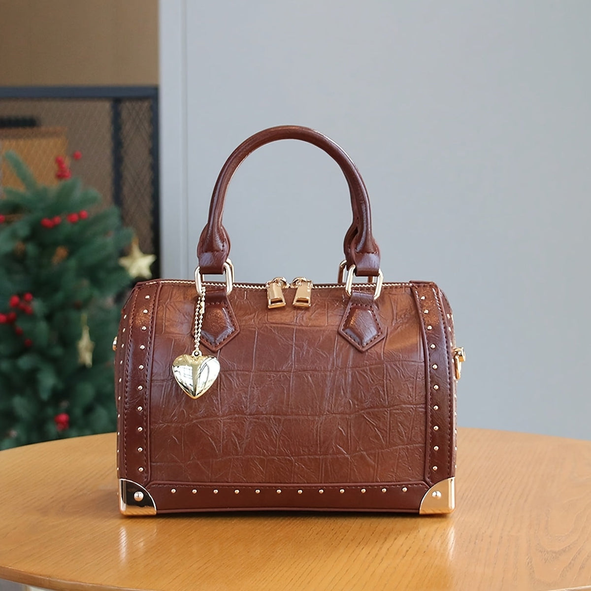 Tote Bag with Zipper, Studded Boston Pillow Tote Bag with Large Interior, Adjustable Strap, Zipper Closure and 4 Colors