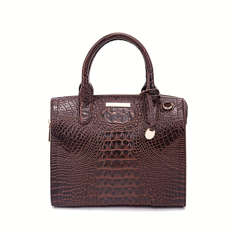 Gradient Croc-Embossed Tote Bag with Large Zipper Storage, Metal Hardware and 3 Rich Colors