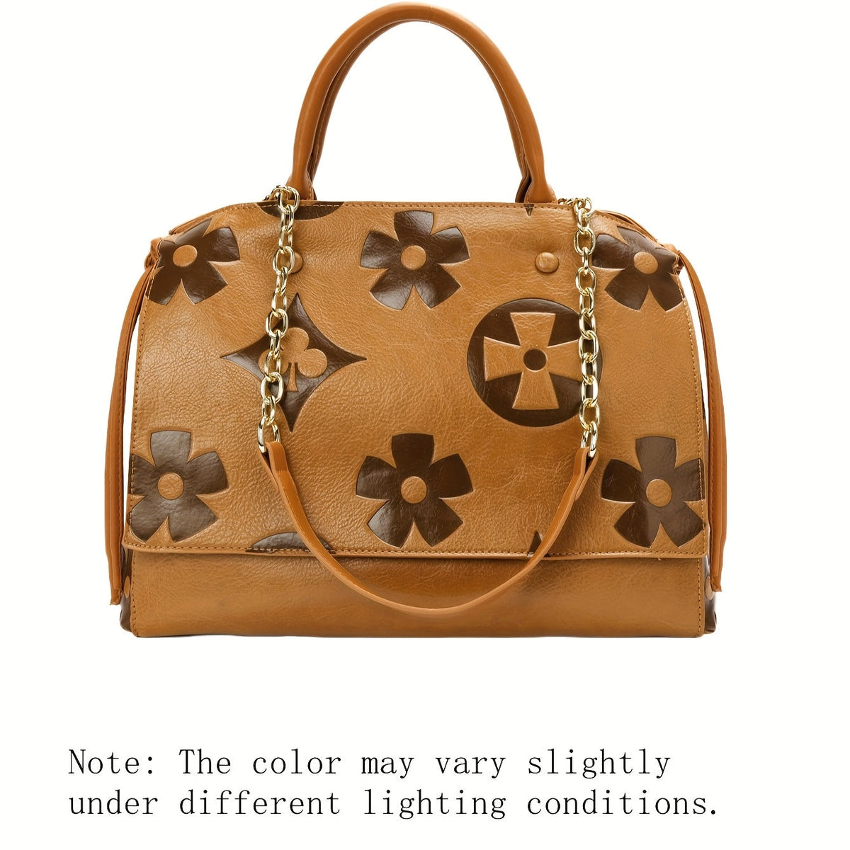 Floral-Embossed Tote Bag for Women with Large Zipper Storage, Gold Hardware and Tassel in 3 Colors
