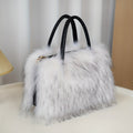 Faux Mink Fur Large Tote Bag with Zipper, Interior Pockets and 3-Way Carry in 2 Colors for Work