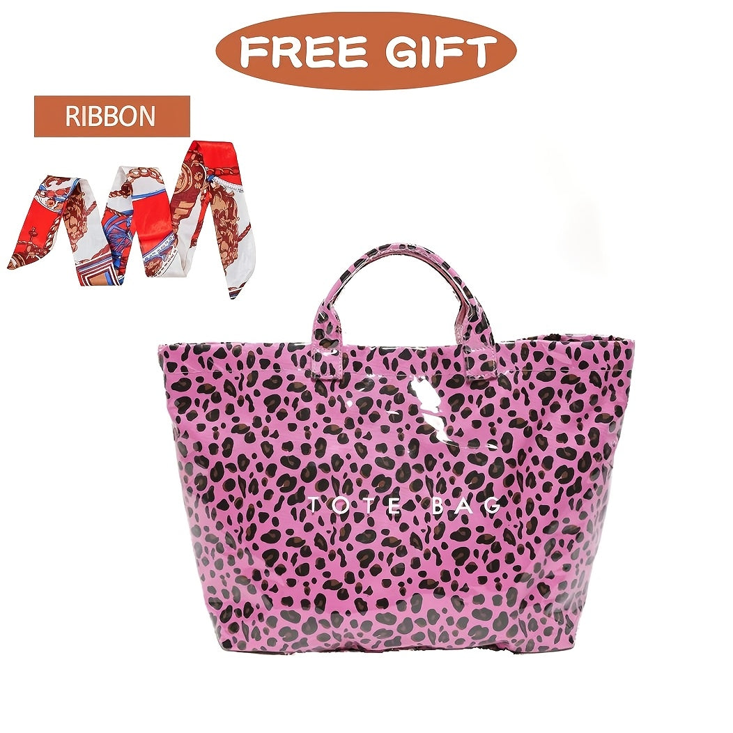 Large PU Leather Tote Bag for Women with Leopard Print, Open Top and 10 Fashion Color Options