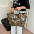 Large PU Leather Tote Bag for Women with Leopard Print, Open Top and 10 Fashion Color Options
