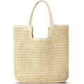 Woven Straw Tote Bag with Large Interior, Zipper Closure and Beige or Khaki Shoulder Carry