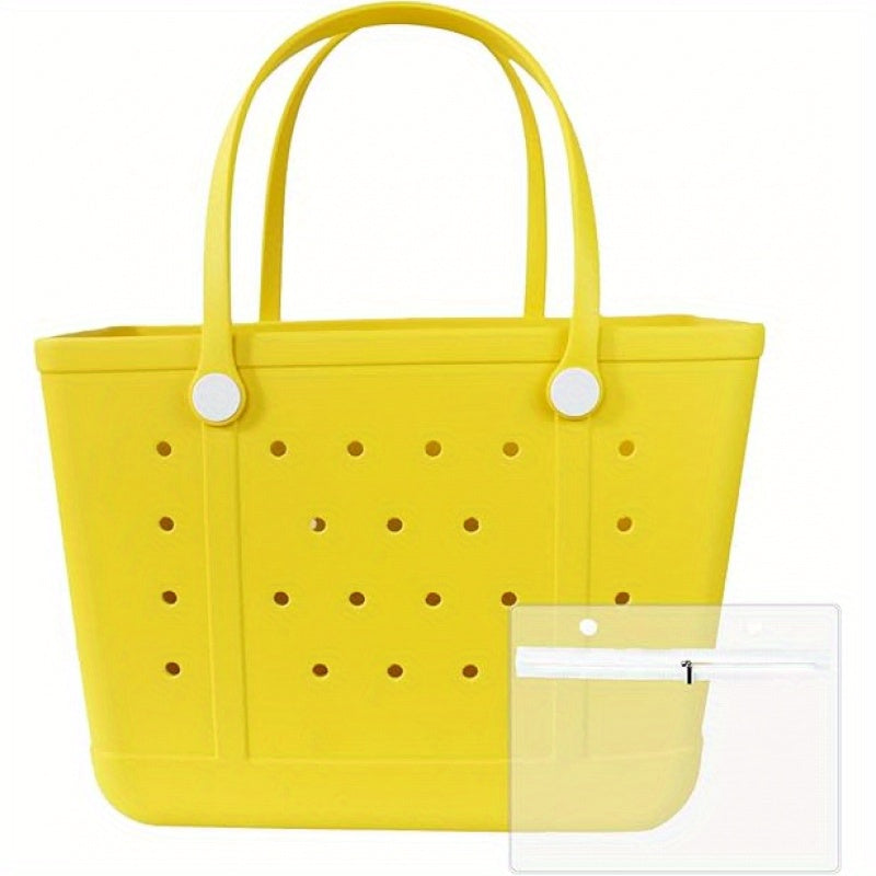 EVA Beach Tote Bag with Base, Removable Strap and 12 Bright Color Options with Item-Specific Color, Closure and Carry Choices